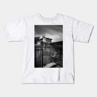 A Fence A Wall and A Headless Angel In Black and White Kids T-Shirt